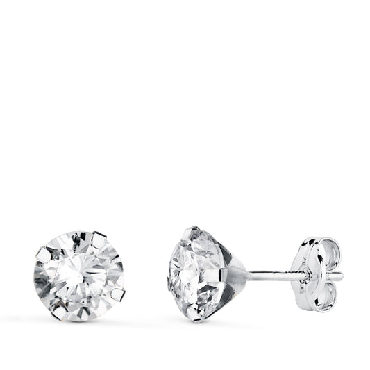 Pendientes 4 Garras con Circonita. Ancho: 6 mm de oro blanco 18K