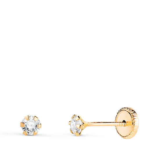 Pendientes 6 Garras con Circonita. Ancho: 3 mm Cierre Tuerca de oro amarillo 18K
