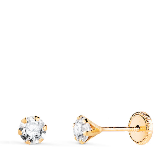 Pendientes 6 Garras con Circonita. Ancho: 4 mm Cierre Tuerca de oro amarillo 18K