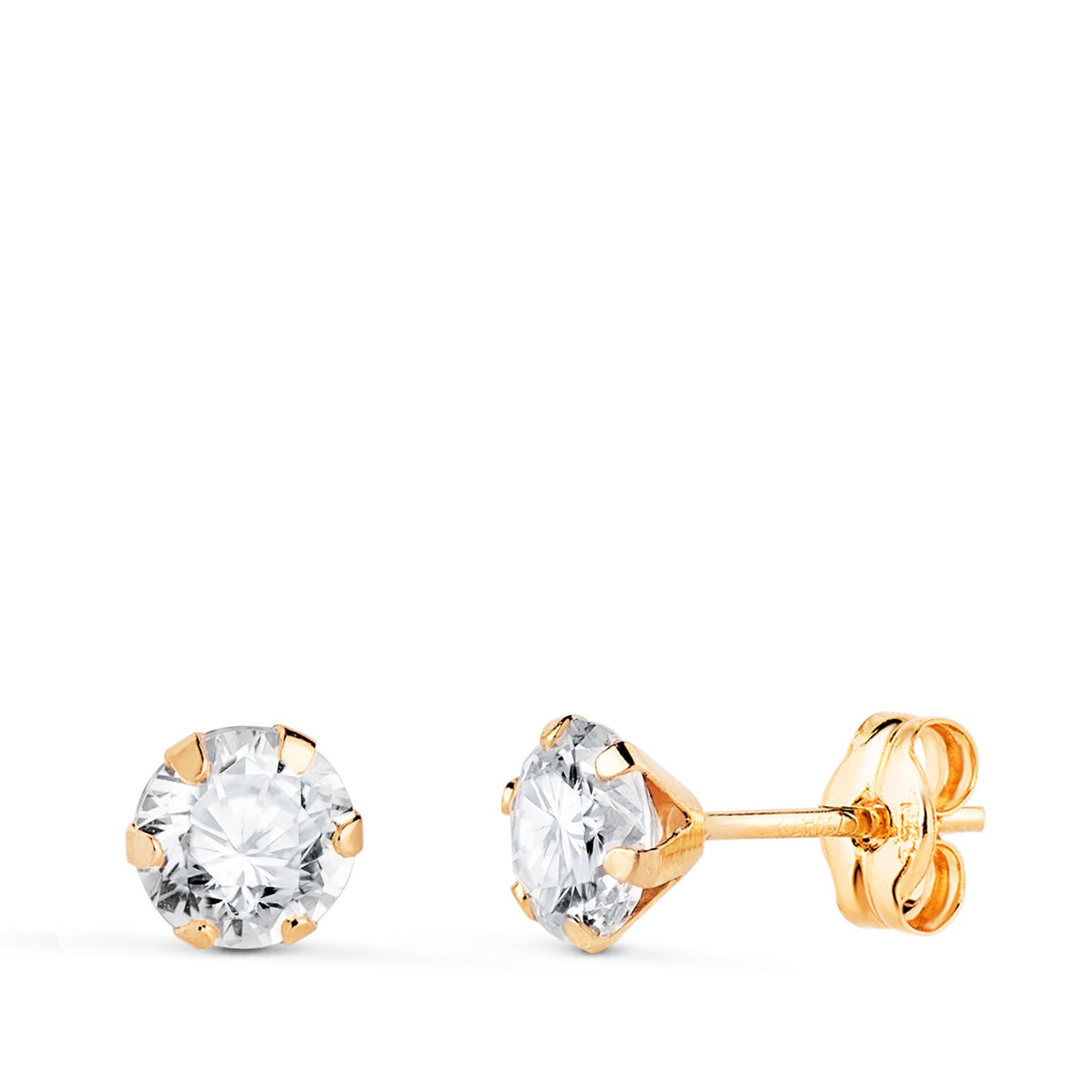 Pendientes 6 Garras con Circonita. Ancho: 5 mm de oro amarillo 18K