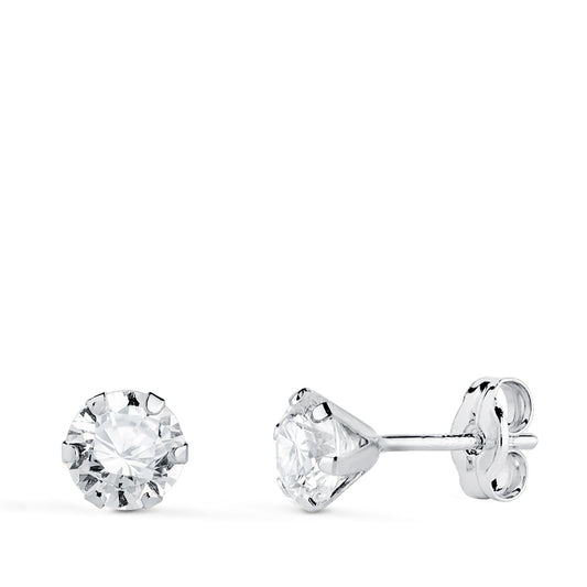 Pendientes 6 Garras con Circonita. Ancho: 5 mm de oro blanco 18K