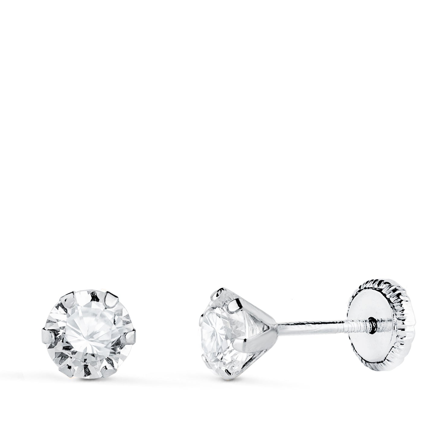 18K PENDIENTES ORO BLANCO 6 GARRAS CON CIRCONITA. ANCHO: 5 MM CIERRE TUERCA