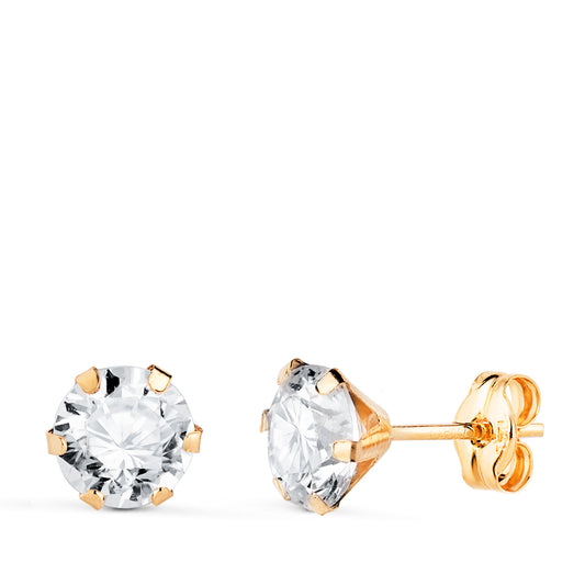 Pendientes 6 Garras con Circonita. Ancho: 6 mm de oro amarillo 18K