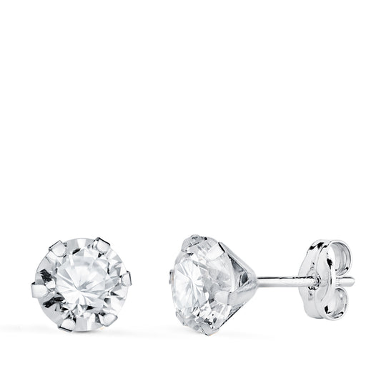 Pendientes 6 Garras con Circonita. Ancho: 6 mm de oro blanco 18K