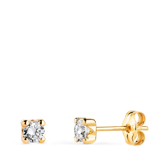 Pendientes Circonita 3 mm con 4 Garras. Ancho: 3,5 mm. de oro amarillo 18K