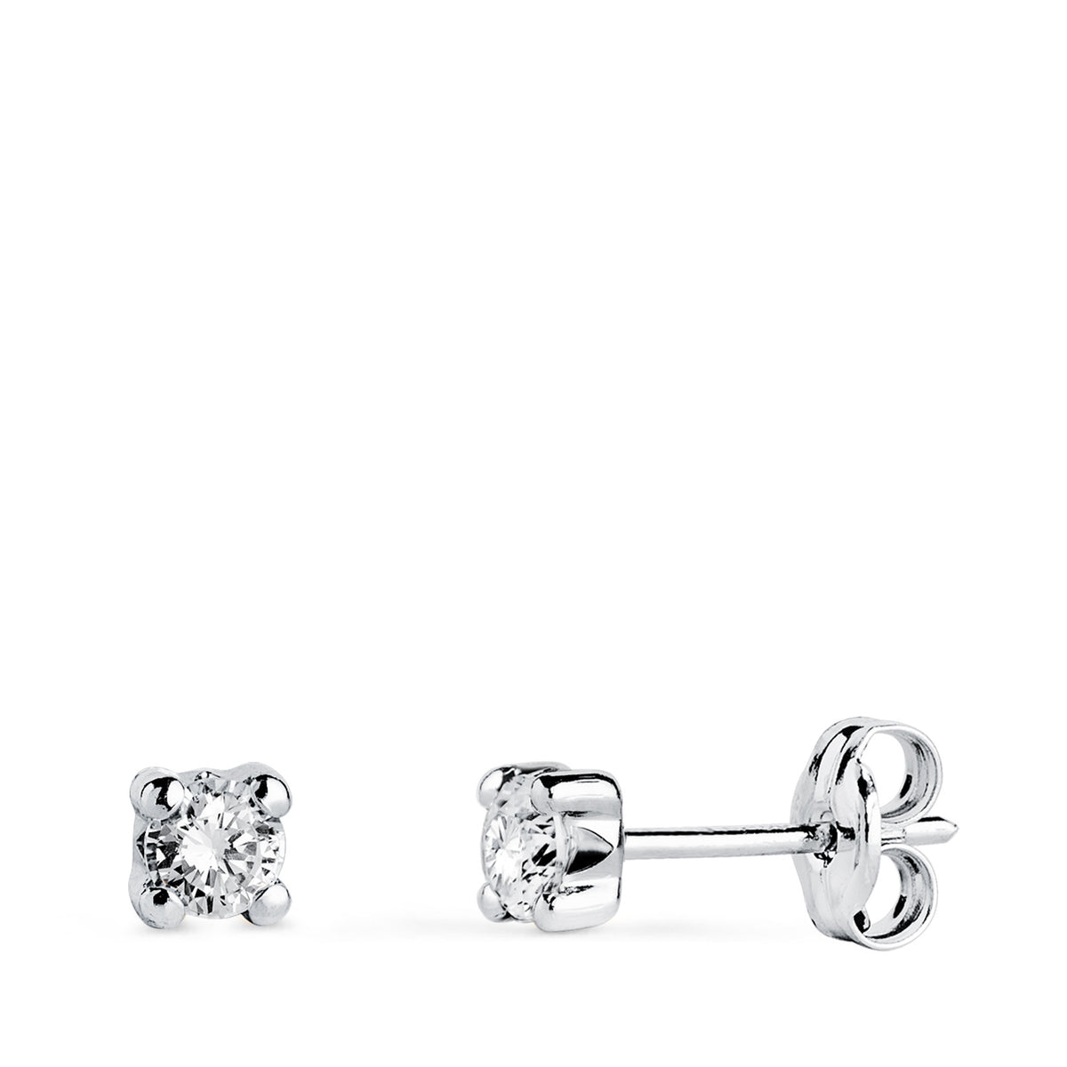Pendientes Circonita 3 mm con 4 Garras. Ancho: 3,5 mm. de oro blanco 18K