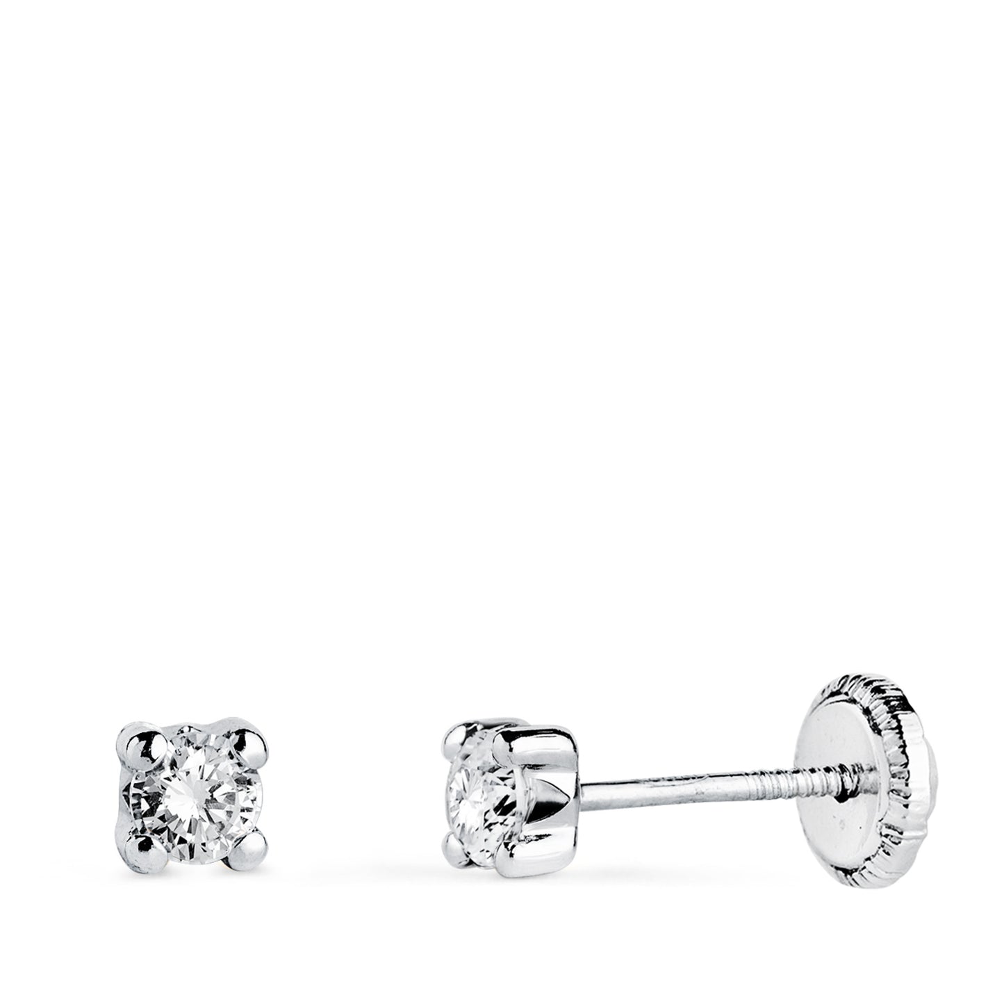 18K PENDIENTES ORO BLANCO CIRCONITA 3MM CON 4 GARRAS. ANCHO: 3,5 MM. CIERRE TUERCA