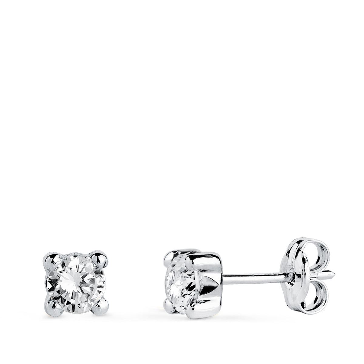 Pendientes Circonita 4 mm con 4 Garras. Ancho: 4,5 mm. de oro blanco 18K