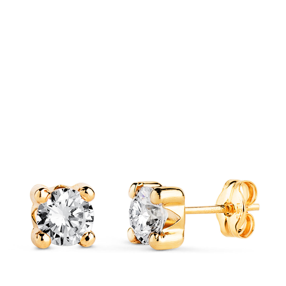 Pendientes Circonita 5 mm con 4 Garras. Ancho: 5,5 mm. de oro amarillo 18K