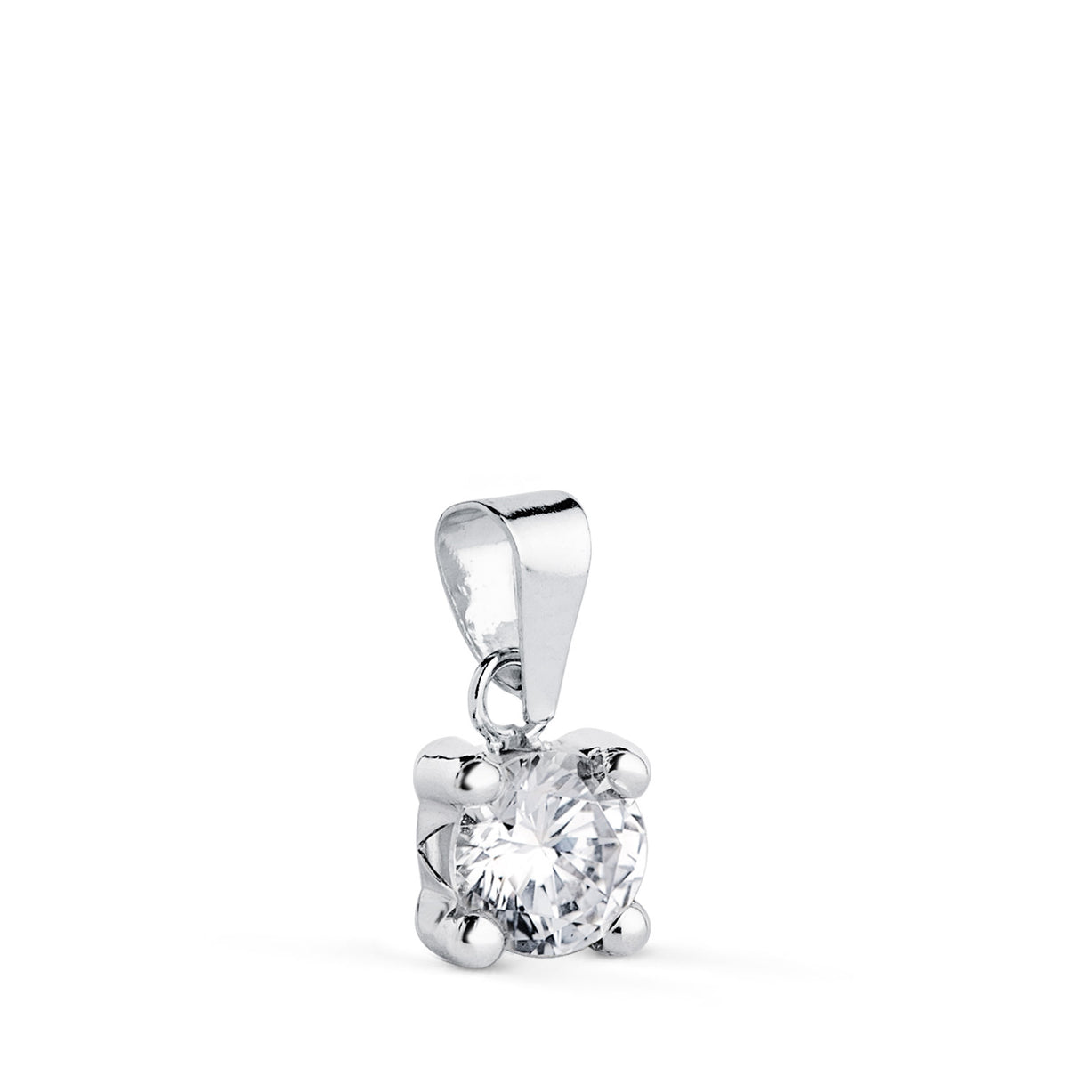 Colgante con Circonita 5 mm con 4 Garras. Ancho: 5,5 mm. de oro blanco 18K