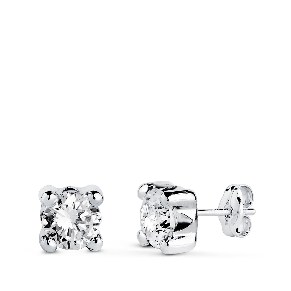 Pendientes Circonita 5 mm con 4 Garras. Ancho: 5,5 mm. de oro blanco 18K