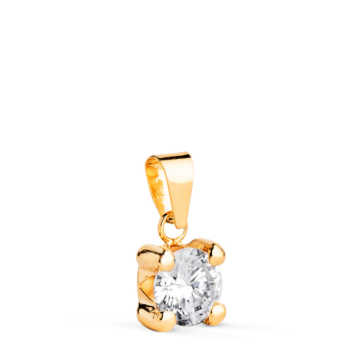 Colgante con Circonita 6 mm con 4 Garras. Ancho: 6,5 mm. de oro amarillo 18K