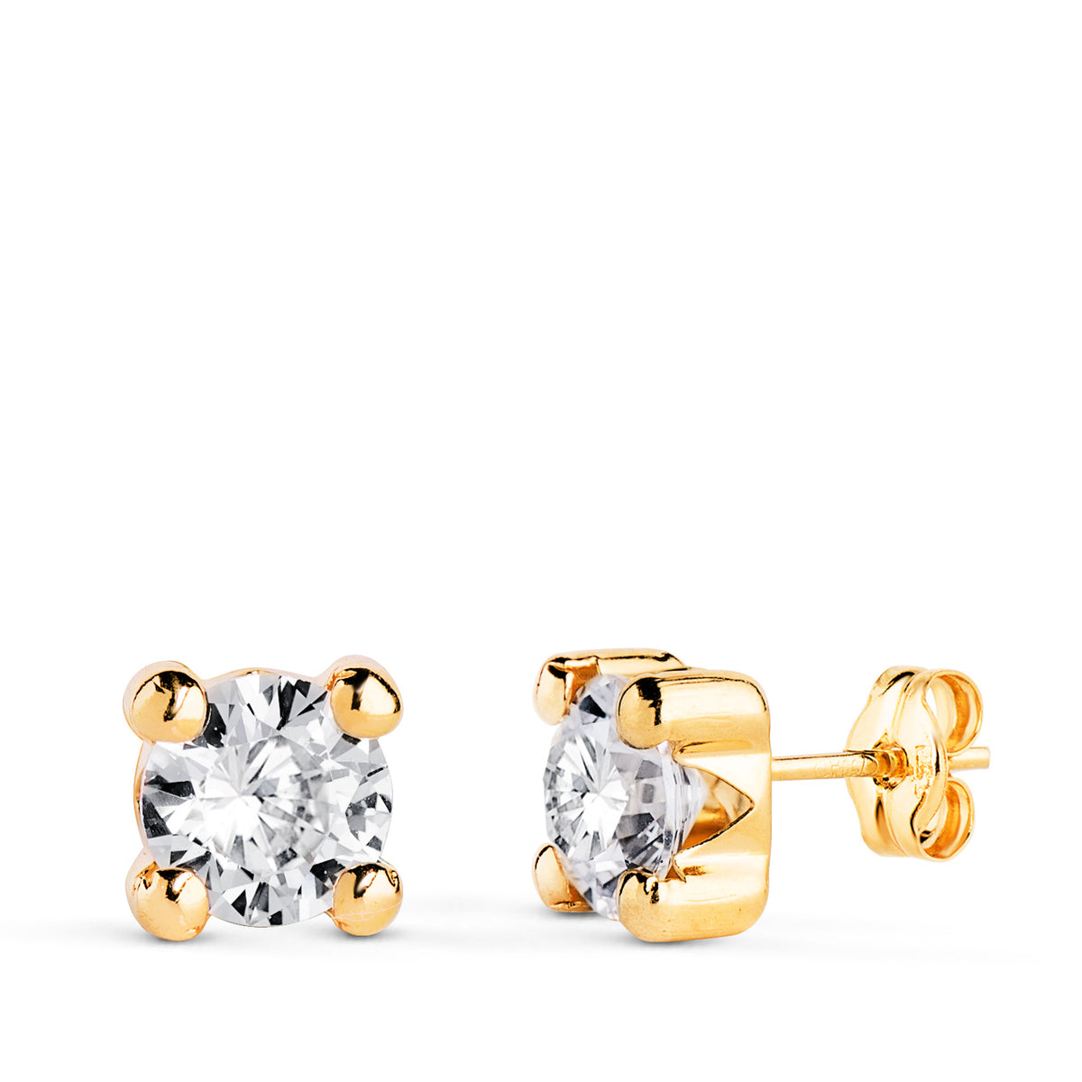 Pendientes Circonita 6 mm con 4 Garras. Ancho: 6,5 mm. de oro amarillo 18K