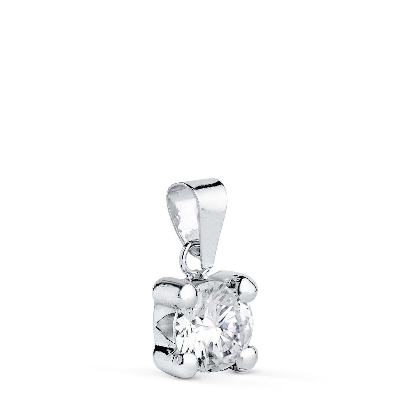 18K COLGANTE ORO BLANCO CON CIRCONITA 6MM CON 4 GARRAS. ANCHO: 6,5 MM.