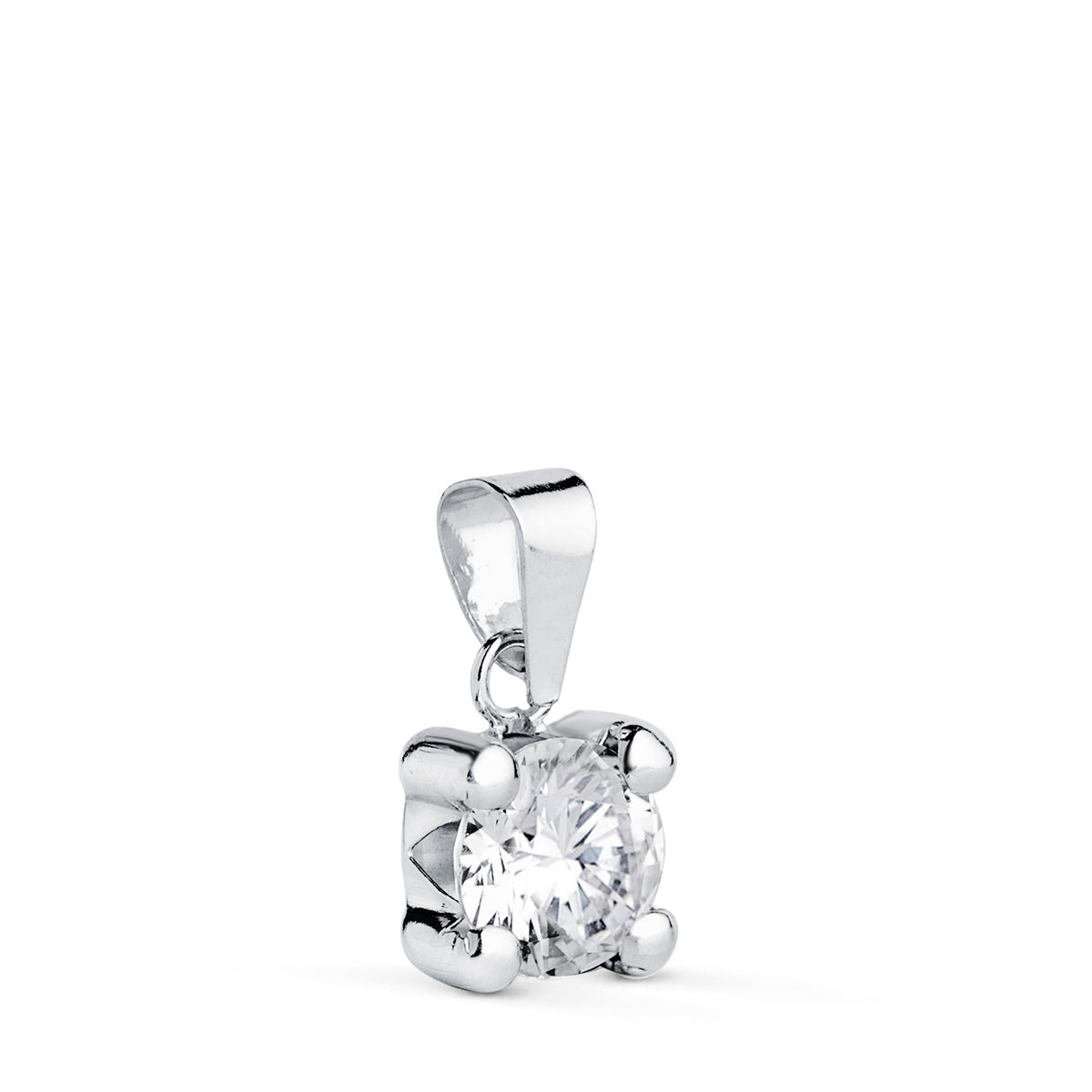 Colgante con Circonita 6 mm con 4 Garras. Ancho: 6,5 mm. de oro blanco 18K