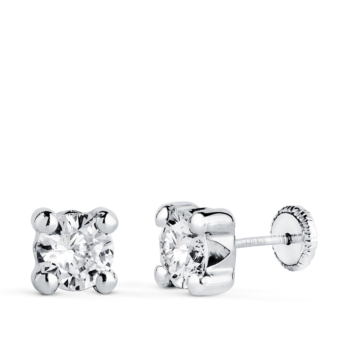 18K PENDIENTES ORO BLANCO CIRCONITA 6MM CON 4 GARRAS. ANCHO: 6,5 MM. CIERRE TUERCA