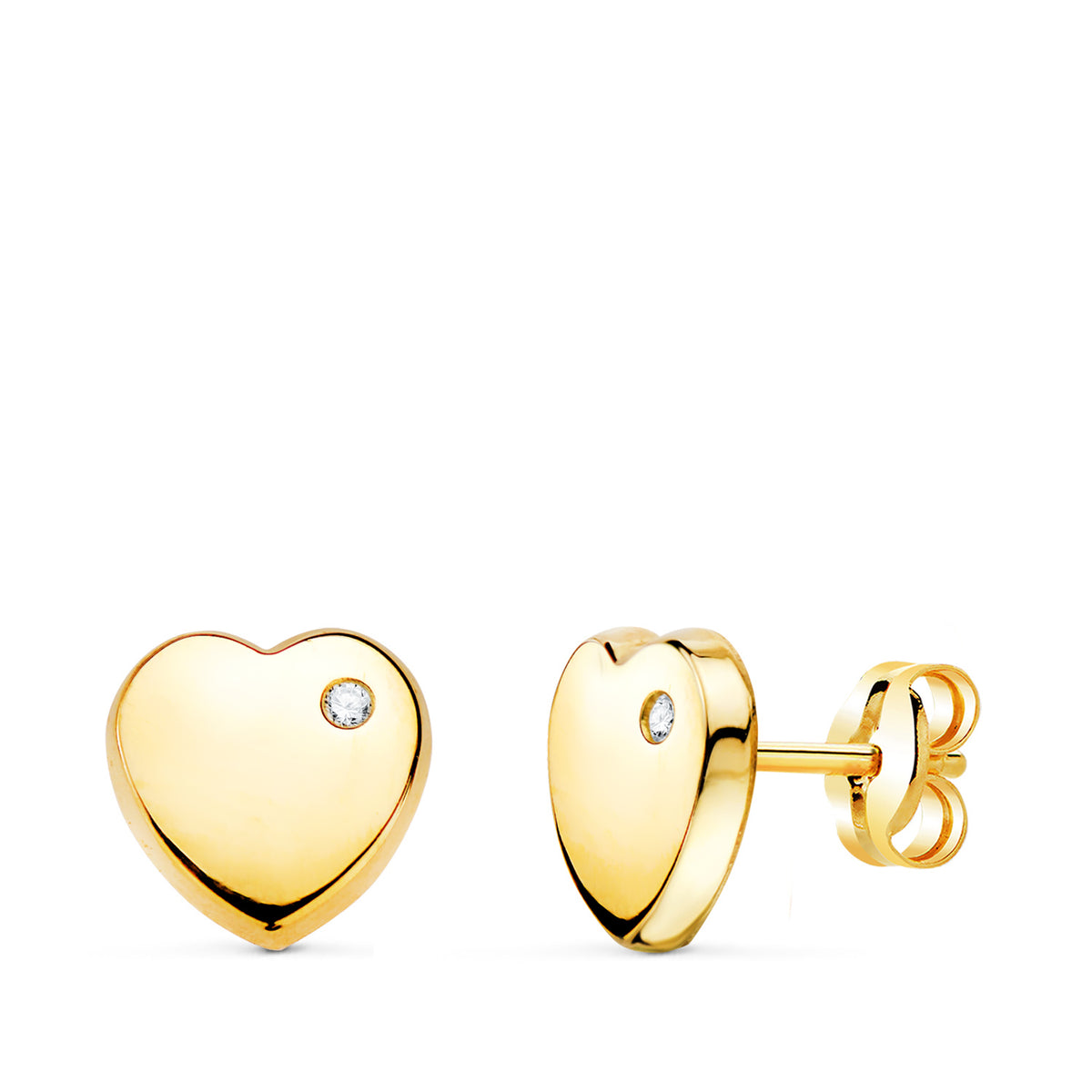 Pendientes con Corazon Circonita Brillo 8 x 8 mm. de oro amarillo 18K