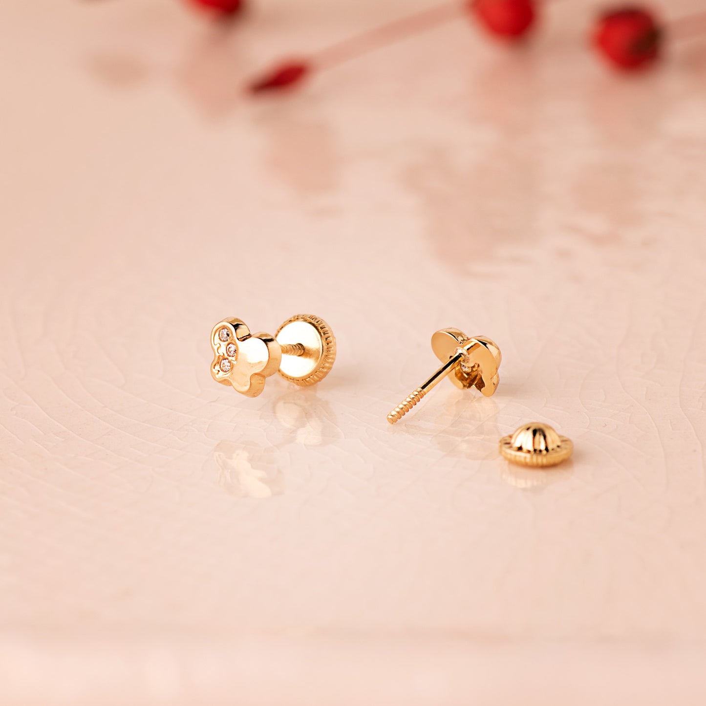 18K PENDIENTES ORO AMARILLO MARIPOSA CON CIRCONITA 5,5 X 4,5 MM. CIERRE TUERCA