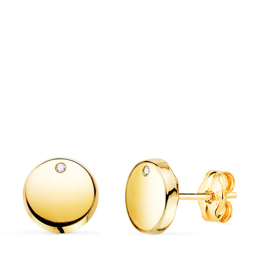 18K PENDIENTES ORO AMARILLO REDONDOS BRILLO CON CIRCONITA 7,8 MM. CIERRE PRESION