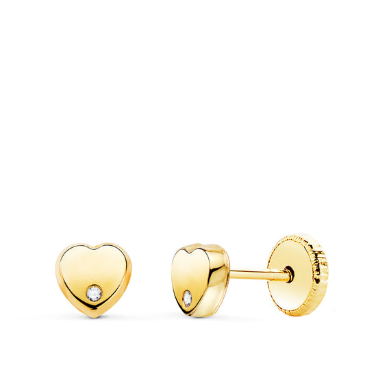 Pendientes Corazon con Circonita Brillo 5 x 5 mm. Cierre Tuerca de oro amarillo 18K