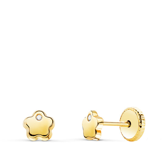 Pendientes Flor con Circonita Brillo 5 x 5 mm. Cierre Tuerca de oro amarillo 18K
