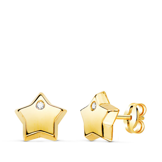 Pendientes con Estrella y Circonita Brillo 8 x 8 mm. de oro amarillo 18K