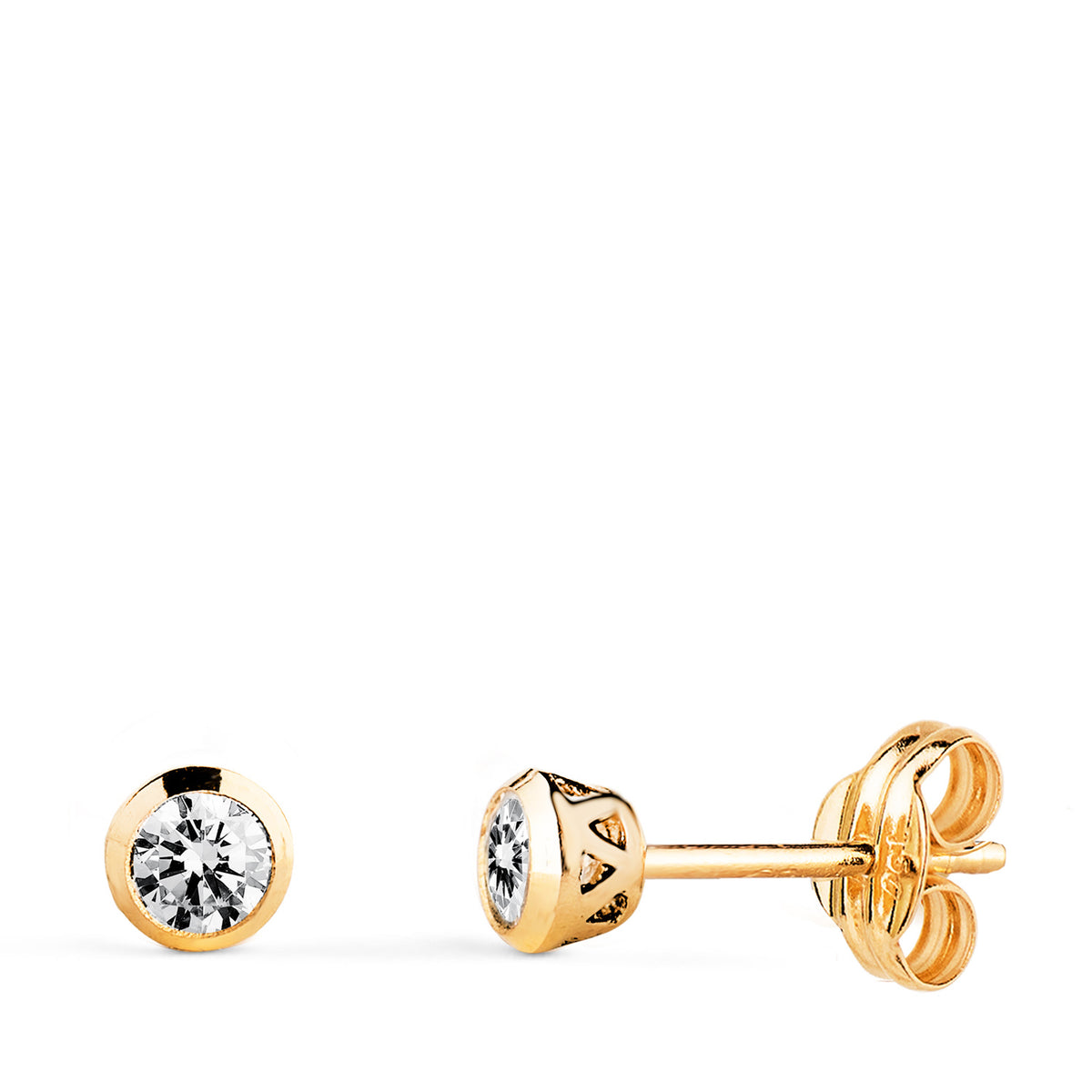Pendientes Chaton con Circonita Canastilla Calada. Ancho: 4 mm. de oro amarillo 18K