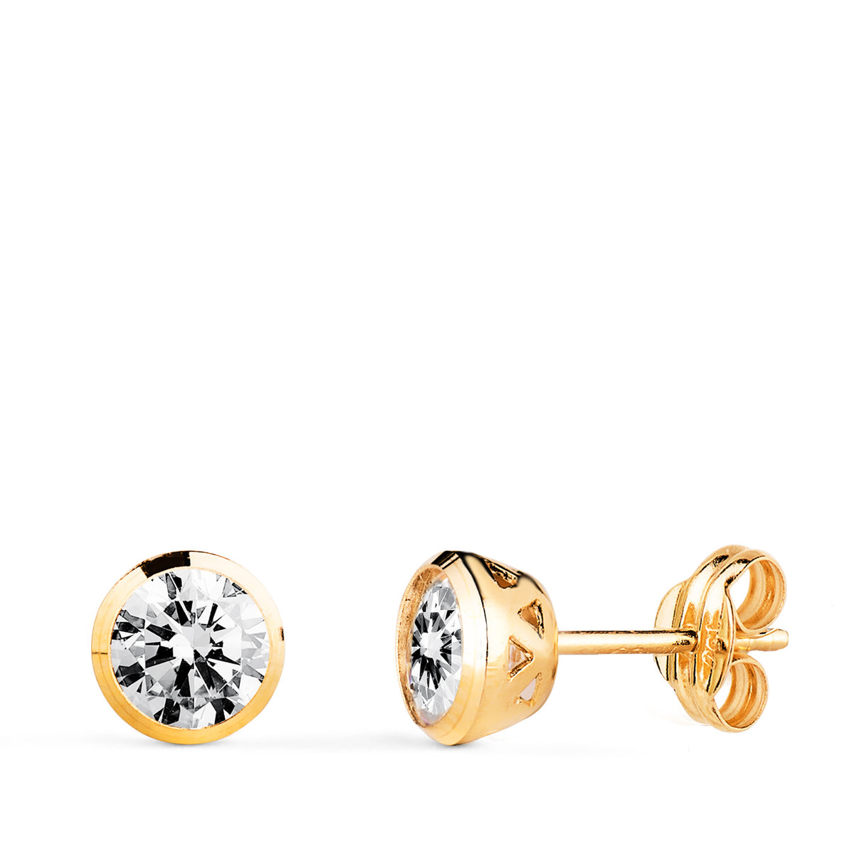 Pendientes Chaton con Circonita Canastilla Calada. Ancho: 6 mm. de oro amarillo 18K