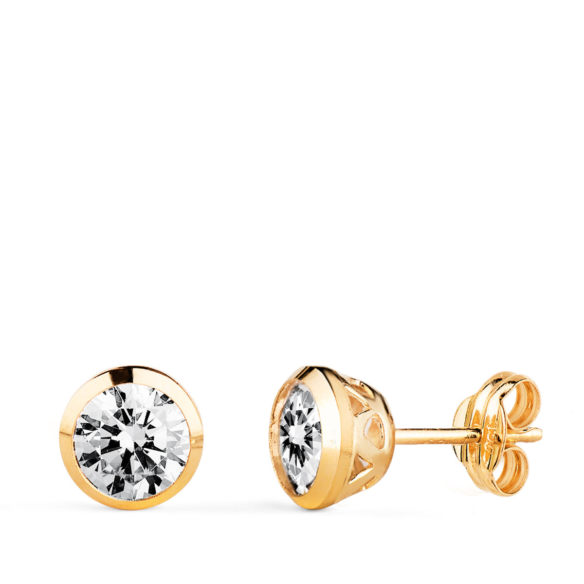 Pendientes Chaton con Circonita Canastilla Calada. Ancho: 7 mm. de oro amarillo 18K