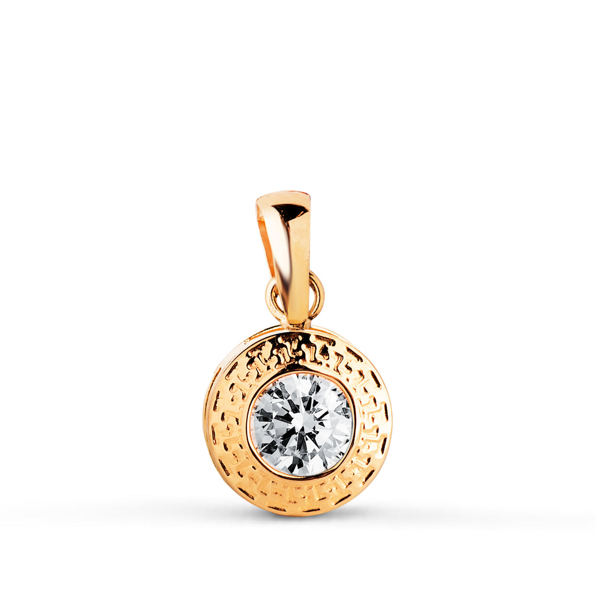 Colgante Chaton Greca con circonita. Medida: 8,5 mm de oro amarillo 18K