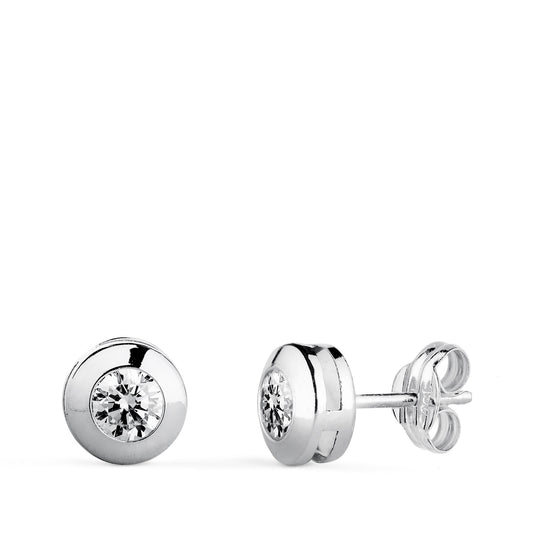 18K PENDIENTES ORO BLANCO CHATON GALERIA CON CIRCONITA. MEDIDA: 6,5 MM. CIERRE PRESION