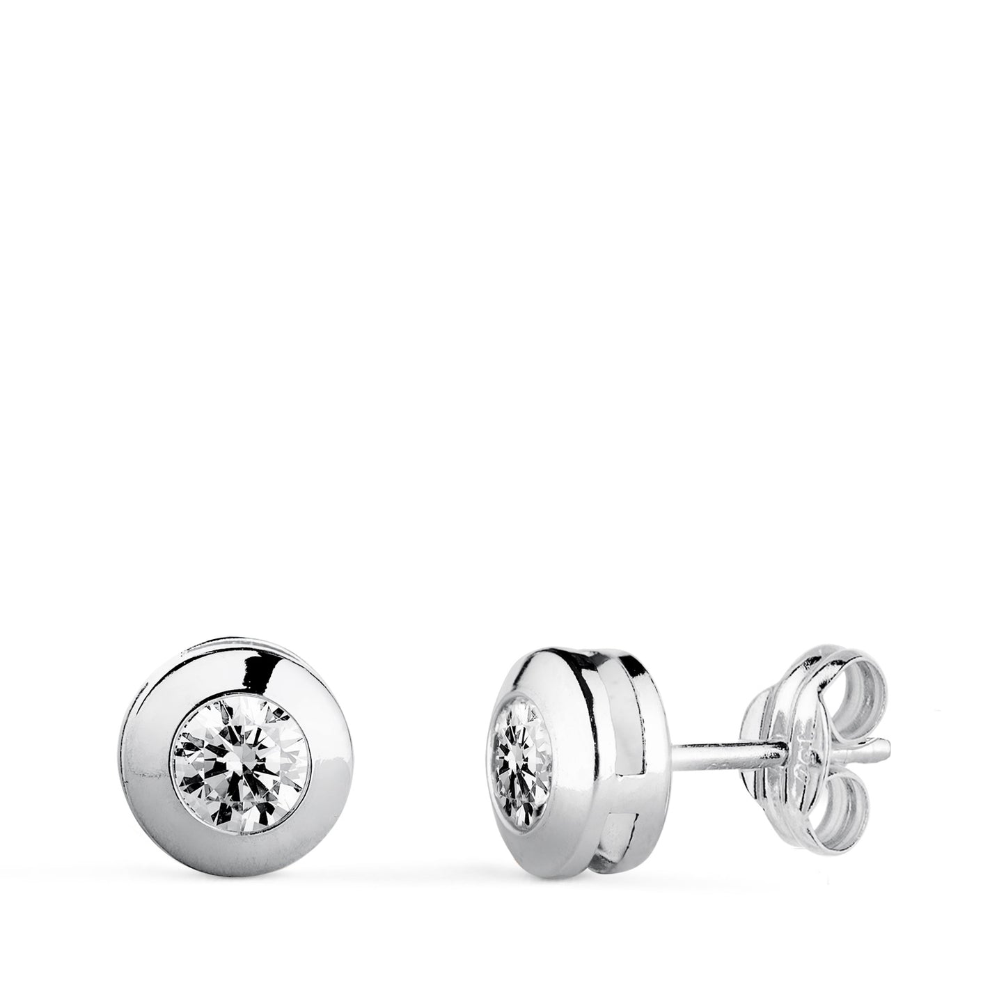 18K PENDIENTES ORO BLANCO CHATON GALERIA CON CIRCONITA. MEDIDA: 6,5 MM. CIERRE PRESION