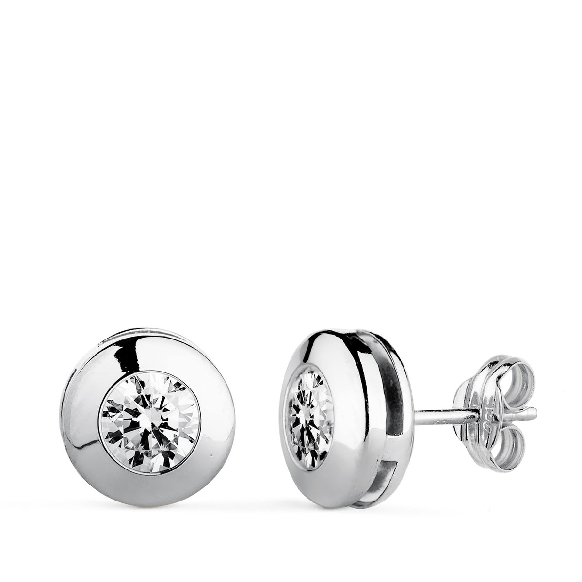 Pendientes Chaton Galeria con Circonita. Medida: 8,5 mm. de oro blanco 18K