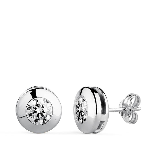 Pendientes Chaton Galeria con Circonita. Medida: 8,5 mm. de oro blanco 18K