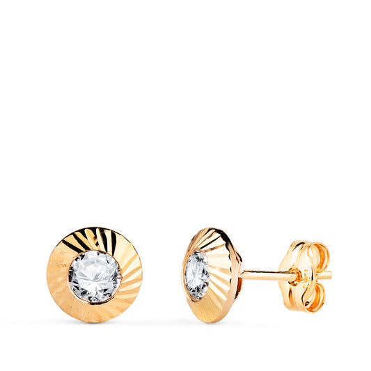 Pendientes Redondos Orla Tallada Circonita. Medida: 7 mm. de oro amarillo 18K