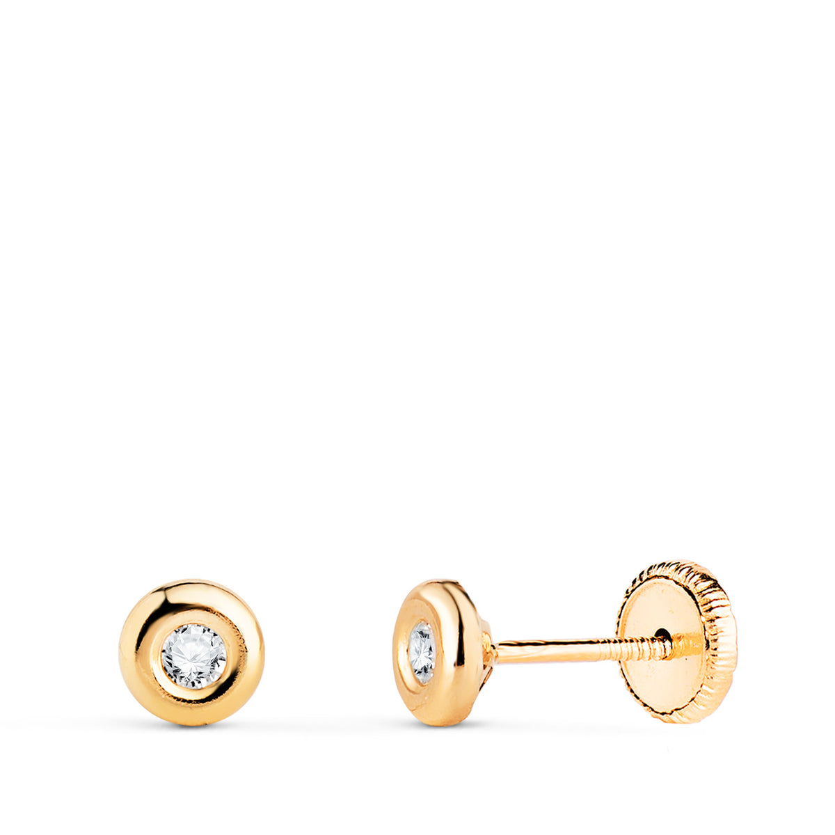 Pendientes Chaton con Circonita. Medida: 4 mm. Cierre Tuerca de oro amarillo 18K