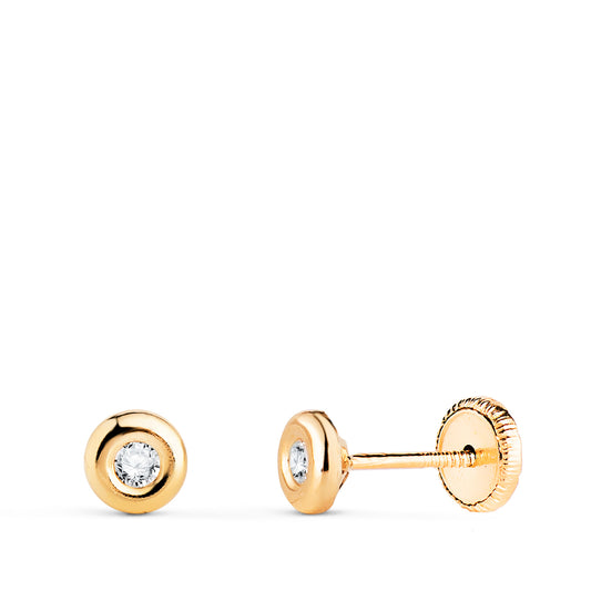 Pendientes Chaton con Circonita. Medida: 4 mm. Cierre Tuerca de oro amarillo 18K