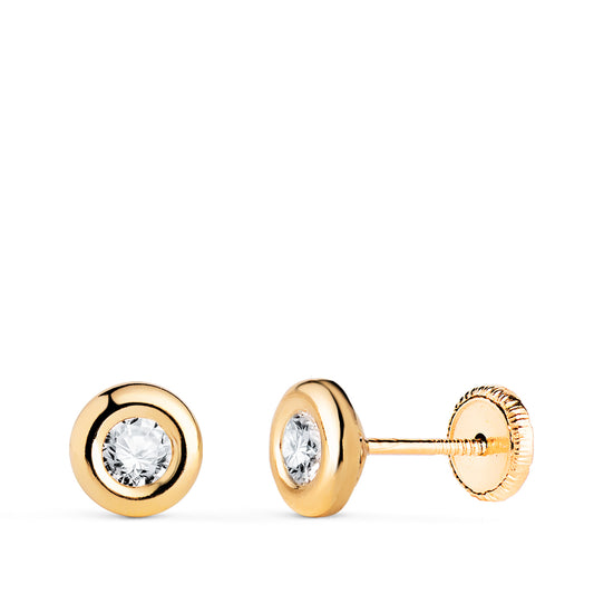 Pendientes Chaton con Circonita. Medida: 5,5 mm. Cierre Tuerca de oro amarillo 18K