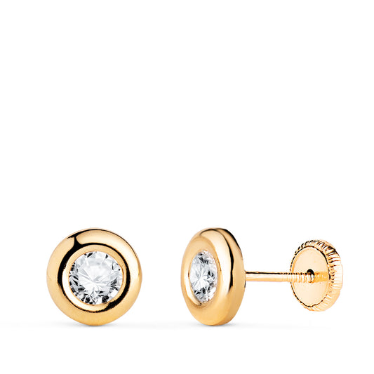 Pendientes Chaton con Circonita. Medida: 7 mm. Cierre Tuerca de oro amarillo 18K