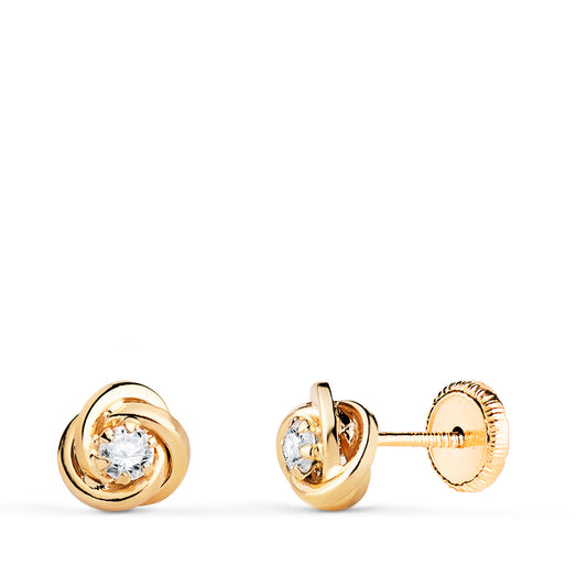 Pendientes Nudo con Circonita. Medida: 6 x 6 mm. Cierre Tuerca de oro amarillo 18K
