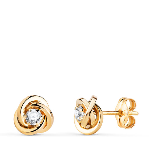 18K PENDIENTES ORO AMARILLO NUDO CON CIRCONITA. MEDIDA: 7X7 MM. CIERRE PRESION