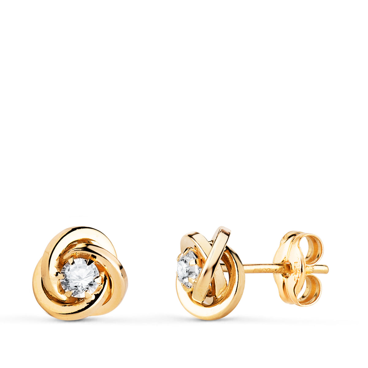 Pendientes Nudo con Circonita. Medida: 7 x 7 mm. de oro amarillo 18K