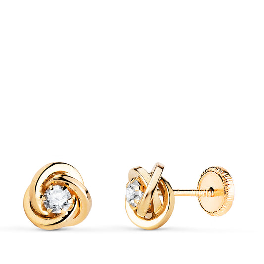 Pendientes Nudo con Circonita. Medida: 7 x 7 mm. Cierre Tuerca de oro amarillo 18K