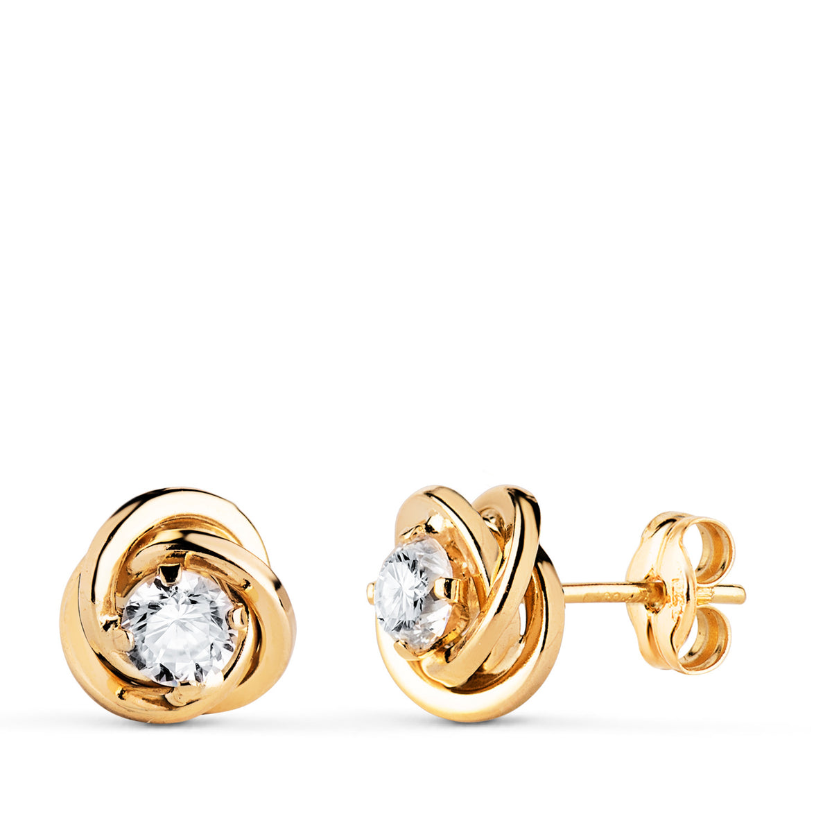 Pendientes Nudo con Circonita. Medida: 8 x 8 mm. de oro amarillo 18K