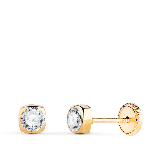 Pendientes Chaton Cuadrados con Circonita. Medida: 4 x 4 mm. Cierre Tuerca de oro amarillo 18K