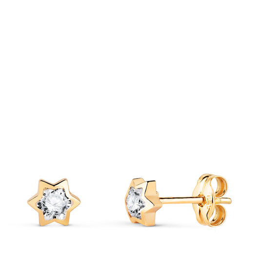 Pendientes Chaton Estrella con Circonita. Medida: 4,5 x 4 mm. de oro amarillo 18K
