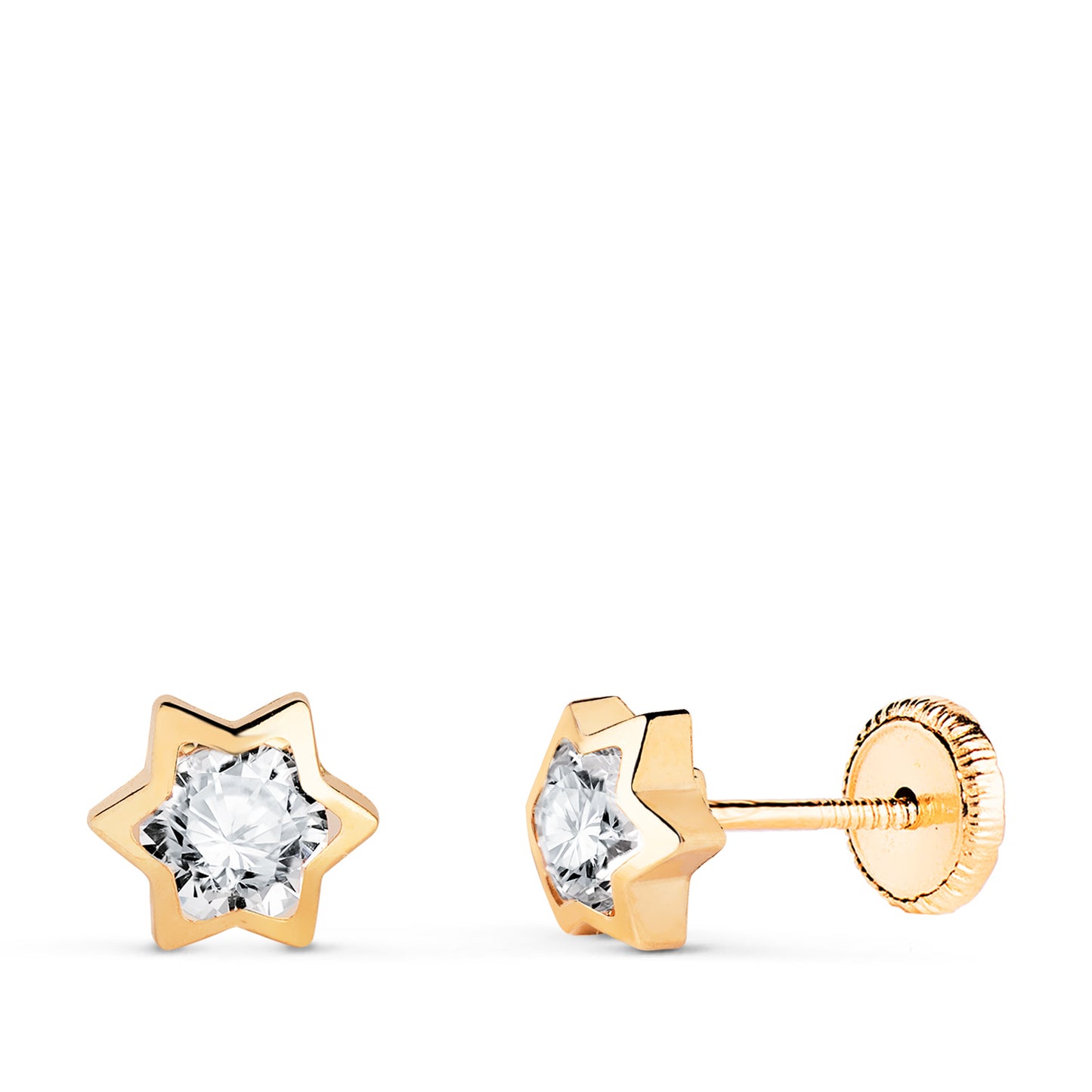 18K PENDIENTES ORO AMARILLO ESTRELLA CON CIRCONITA. MEDIDA: 6X5,5 MM. CIERRE TUERCA