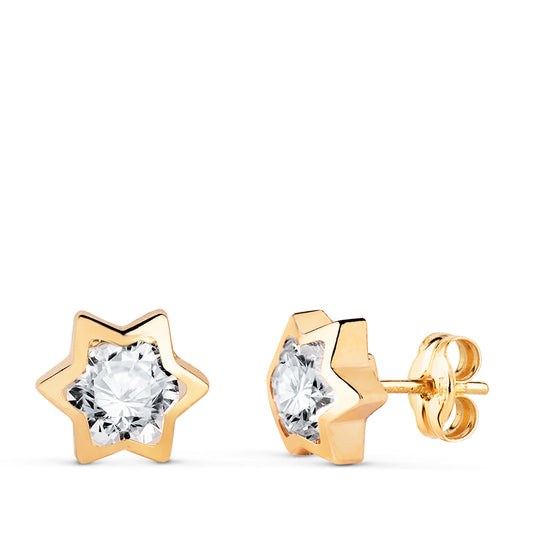 Pendientes Chaton Estrella con Circonita. Medida: 8 x 7 mm. de oro amarillo 18K