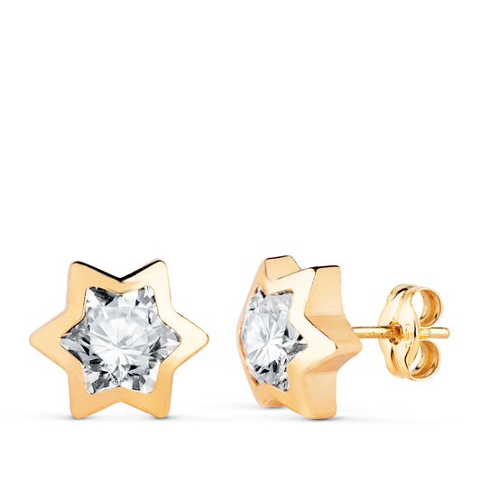 Pendientes Chaton Estrella con Circonita. Medida: 9 x 8 mm. de oro amarillo 18K