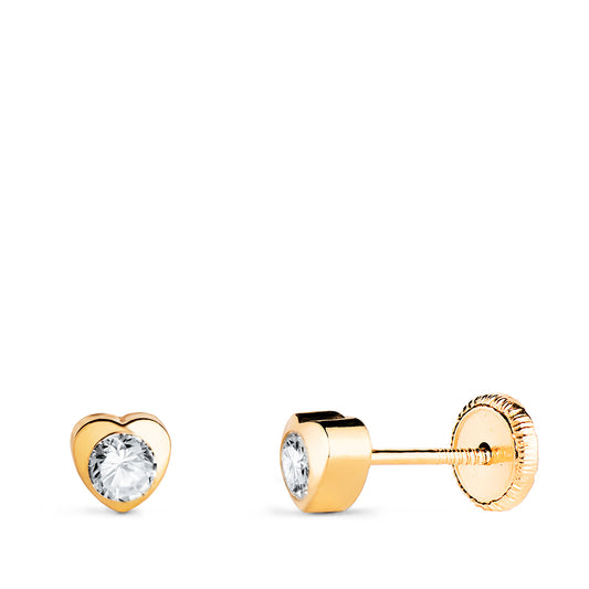 Pendientes Chaton Corazon con Circonita. Medida: 4 x 4 mm Cierre Tuerca de oro amarillo 18K